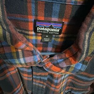 Patagonia Blue and Orange Plaid flannel Shirt